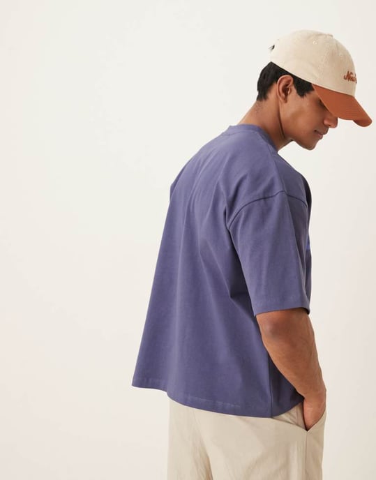 ASOS DESIGN tung 240g oversized boxig t-shirt med boxningstryck i blått - Image 3