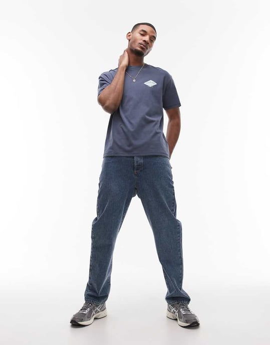 Tommy Jeans grafisk t-shirt med diamanttryck i marinblått - Image 3