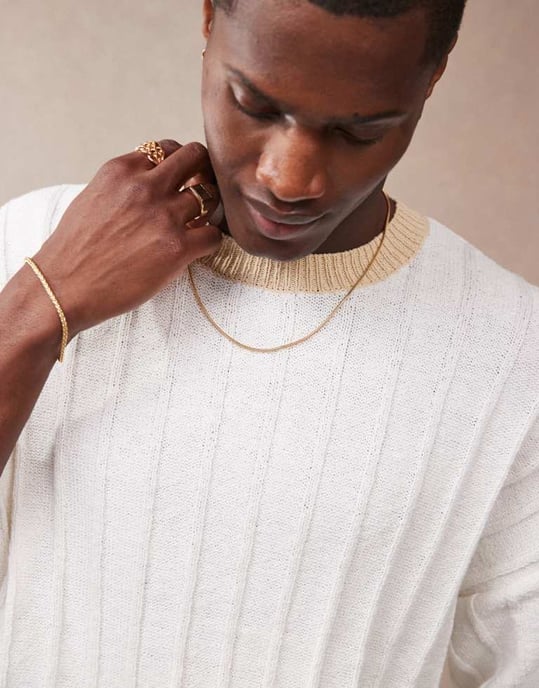 ASOS DESIGN oversized boxy fit tung textur ribbad stickad t-shirt med rund hals i ecru - Image 2