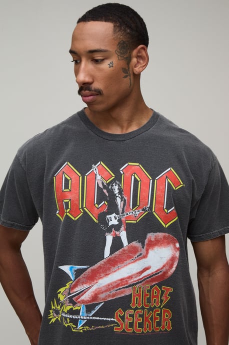 Oversized Washed ACDC License Print T-Shirt - Image 3