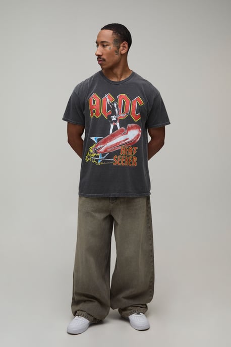 Oversized Washed ACDC License Print T-Shirt - Image 4