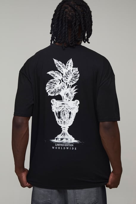 Tall Black Oversized Palm Spine Print T-Shirt - Image 1