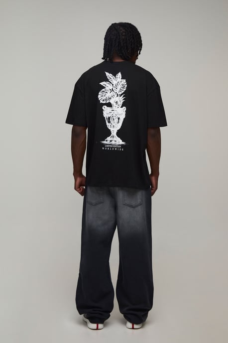 Tall Black Oversized Palm Spine Print T-Shirt - Image 2