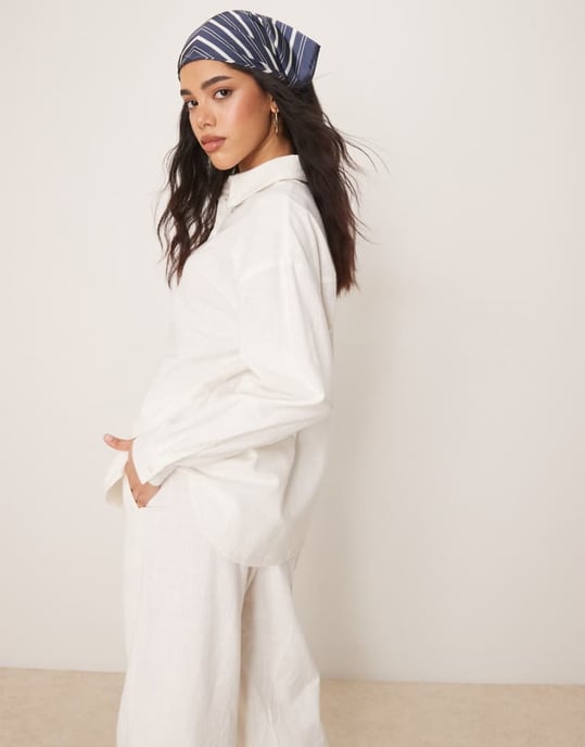 ASOS DESIGN overdimensionerad linneliknande skjorta set i off white - Image 3