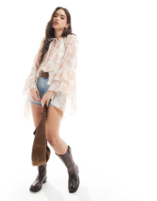ASOS DESIGN tie neck floaty top in paisley print - Image 1