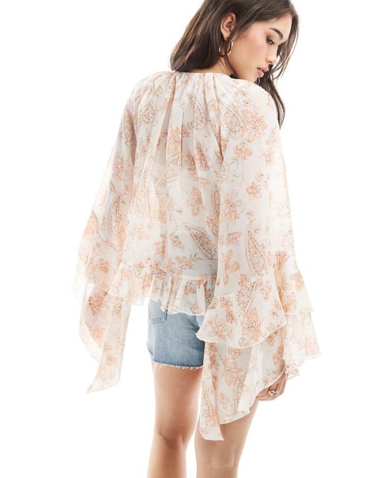 ASOS DESIGN tie neck floaty top in paisley print - Image 2