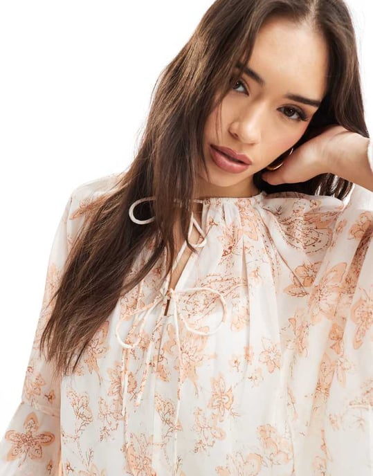 ASOS DESIGN tie neck floaty top in paisley print - Image 3