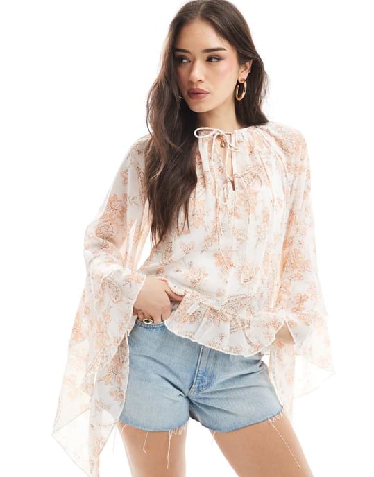 ASOS DESIGN tie neck floaty top in paisley print - Image 4