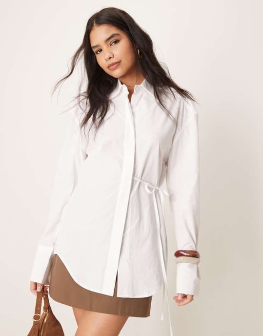 ASOS DESIGN poplin tie side oversized shirt in white - Image 2