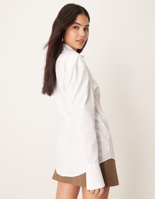 ASOS DESIGN poplin tie side oversized shirt in white - Image 4
