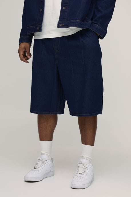 Plus Pleat Front Parachute Longline Denim Jorts - Image 1