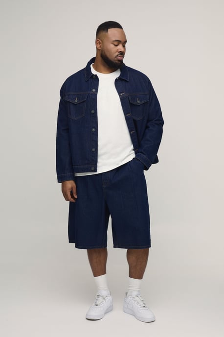 Plus Pleat Front Parachute Longline Denim Jorts - Image 4