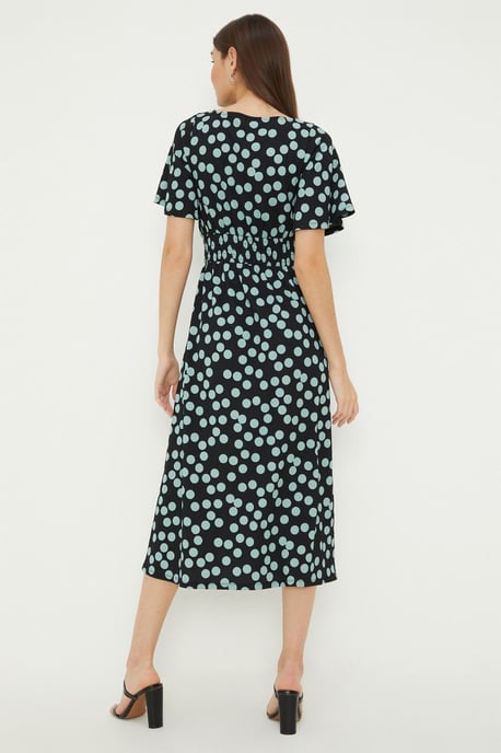 Spot Shirred Waist Short Sleeve Midi Dress - Image 3