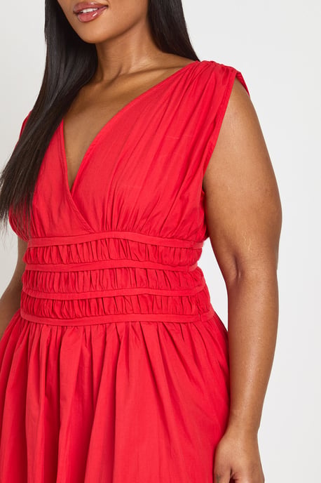 Plus Shirred Waist V Neck Midaxi  Dress - Image 4