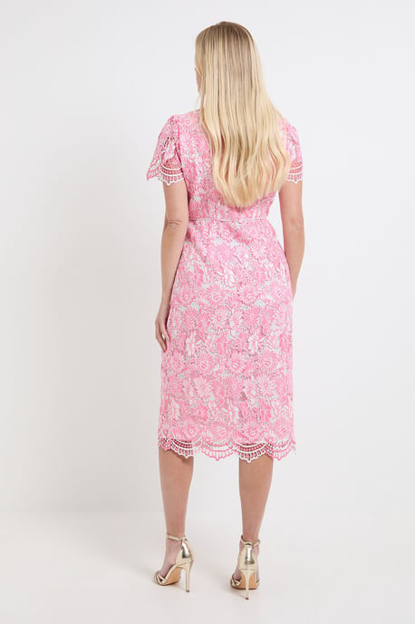 Petite Contrast Lace Button Midi Dress - Image 3