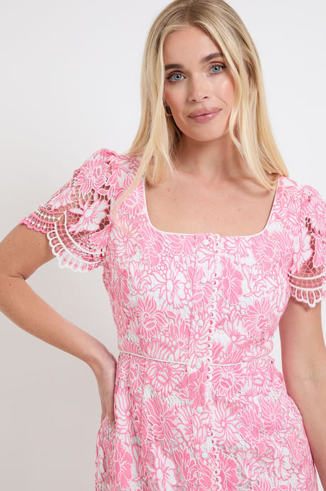 Petite Contrast Lace Button Midi Dress - Image 4