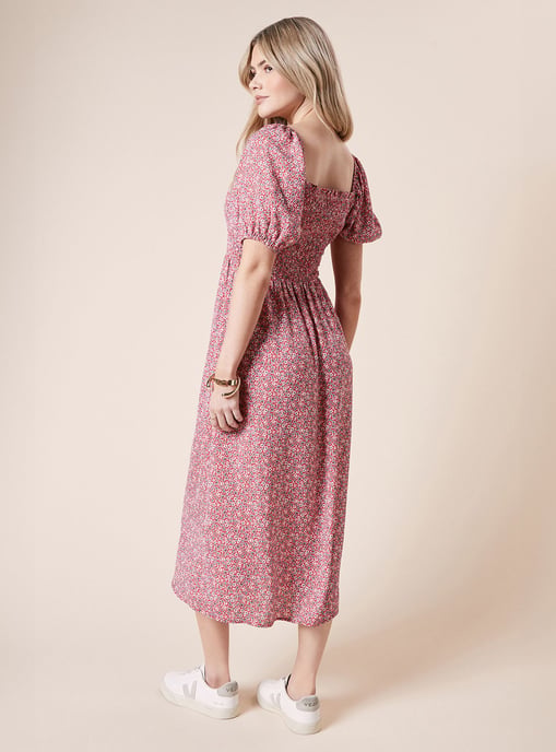 Ditsy Shirred Bodice Midi Dress - Image 3
