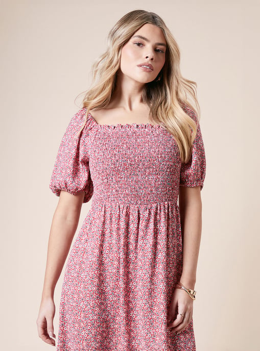 Ditsy Shirred Bodice Midi Dress - Image 4