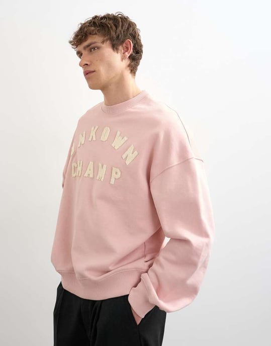 Topman relaxed fit sweatshirt with chenille embroidery in washed pink - Image 4