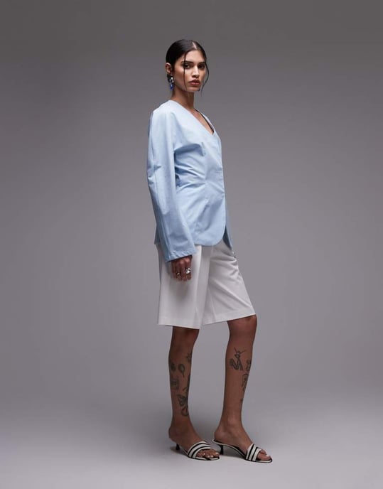 ASOS DESIGN skjorta med cinch midja och kokongärmar i blått - Image 2