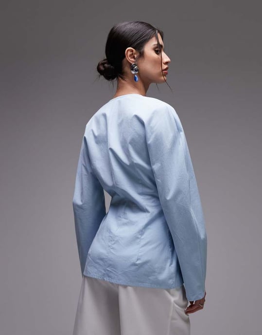 ASOS DESIGN skjorta med cinch midja och kokongärmar i blått - Image 3