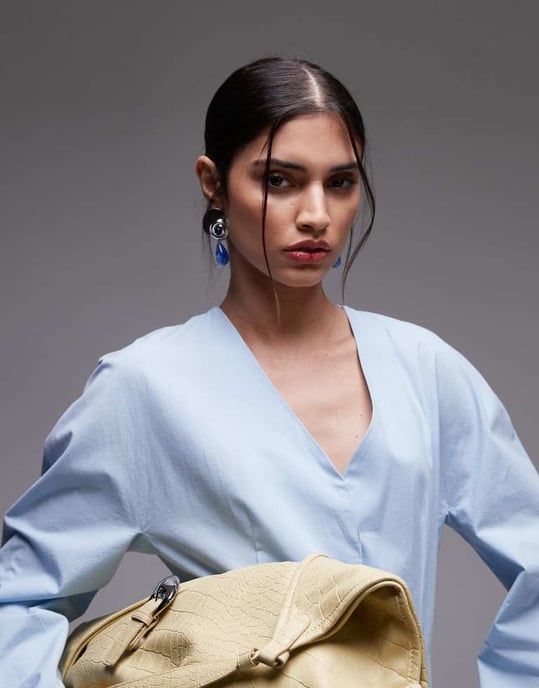 ASOS DESIGN skjorta med cinch midja och kokongärmar i blått - Image 4