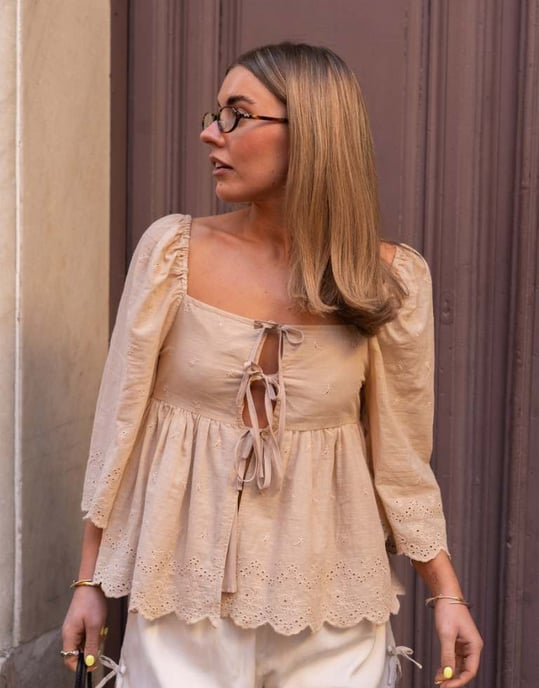 Daisy Street x Molly Mcfarlane square neck cutwork babydoll blouse in natural - Image 1
