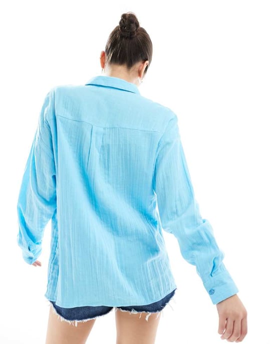ASOS DESIGN oversize strukturerad bomull skjorta i blått - Image 3