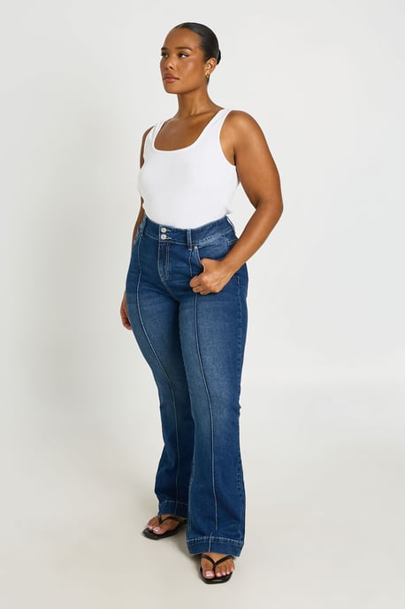Plus Mid Waist Seam Detail Flare Jean - Image 3