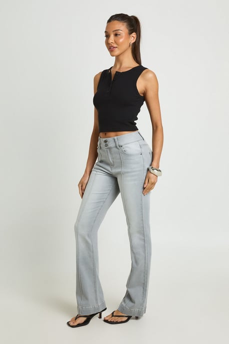Mid Waist Seam Detail Flare Jean - Image 3