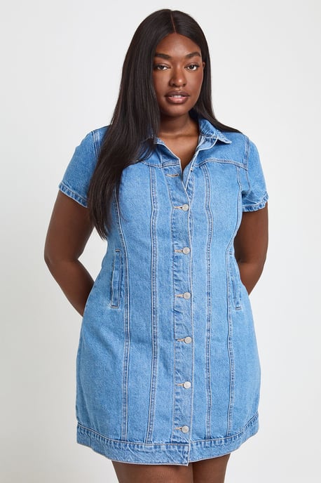 Plus Western Denim Short Sleeve Mini Dress - Image 3