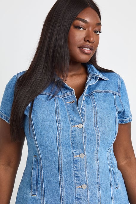 Plus Western Denim Short Sleeve Mini Dress - Image 4