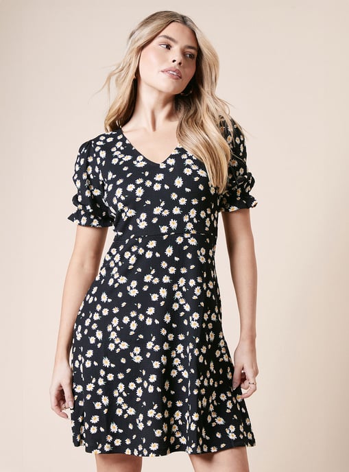 Daisy V Neck Short Sleeve Mini Jersey Dress - Image 4