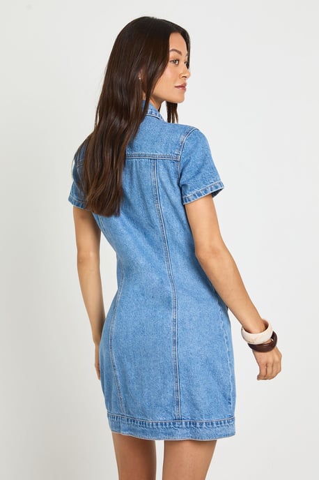Tall Western Denim Short Sleeve Mini Dress - Image 2