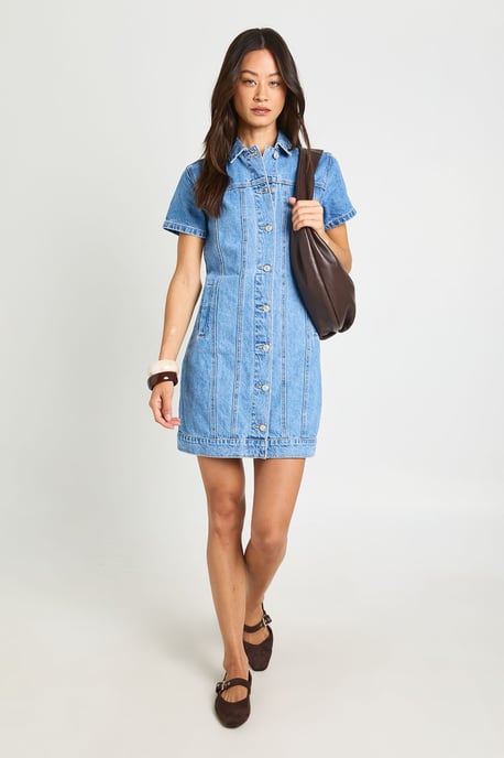 Tall Western Denim Short Sleeve Mini Dress - Image 3