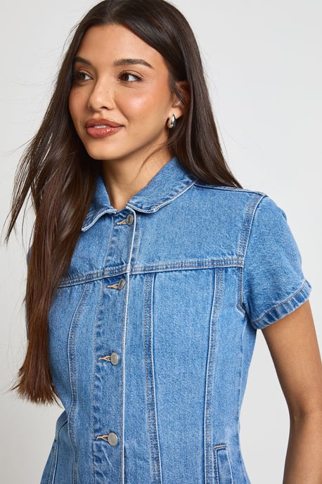 Western Denim Short Sleeve Mini Dress - Image 4