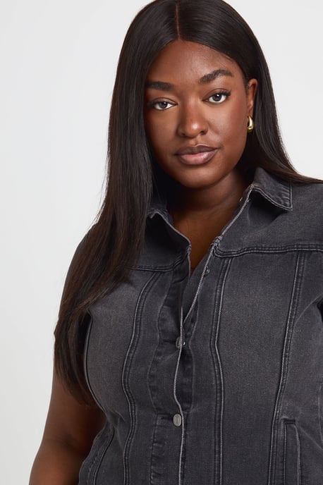 Plus Western Denim Short Sleeve Mini Dress - Image 4