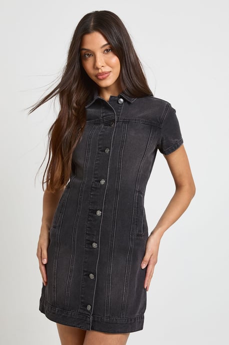 Western Denim Short Sleeve Mini Dress - Image 3