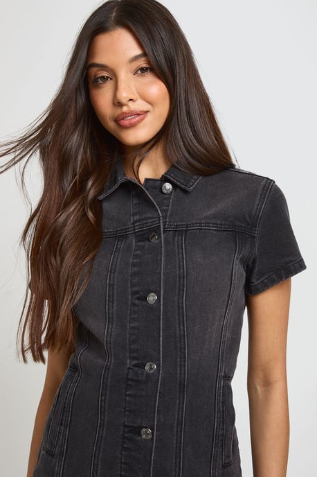 Western Denim Short Sleeve Mini Dress - Image 4