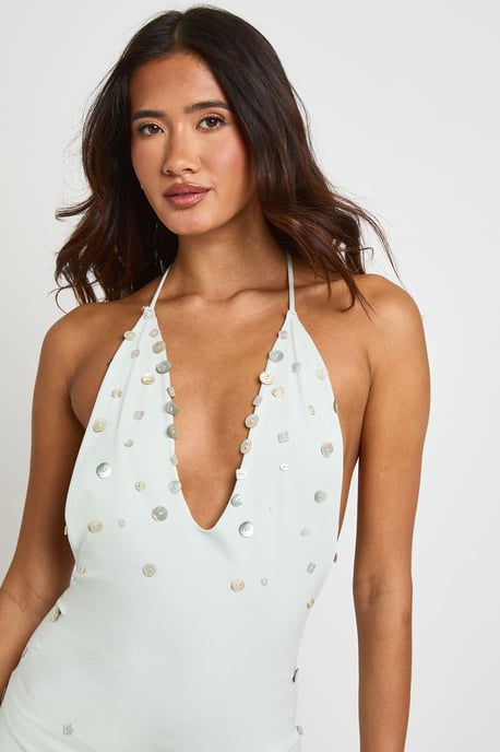 Button Detail V Neck Skater Dress - Image 4