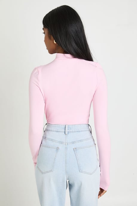 Ruched Long Sleeve Asym Button Up Bodysuit - Image 2