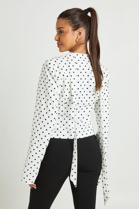 Polka Dot Scarf Detail Fitted Blazer - Image 2