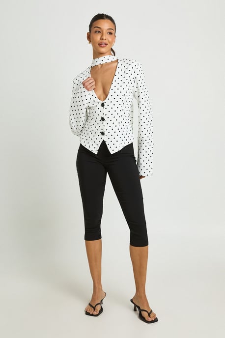 Polka Dot Scarf Detail Fitted Blazer - Image 3