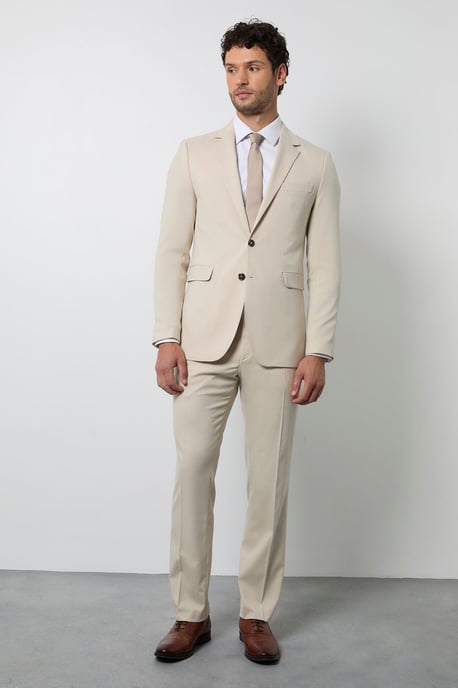 Beige Tailored Fit Suit Jacket - Image 4