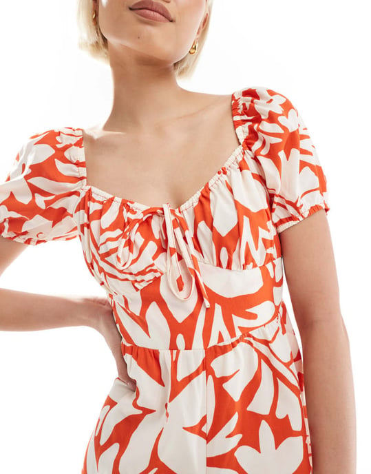 Wednesday's Girl milkmaid playsuit in red - Image 3