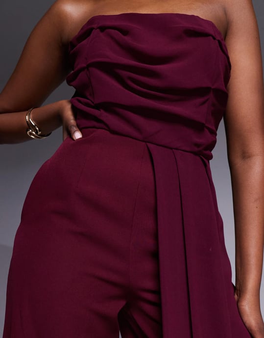 ASOS DESIGN bandeau chiffon bodice tailored trouser jumpsuit in burgundy - Image 3