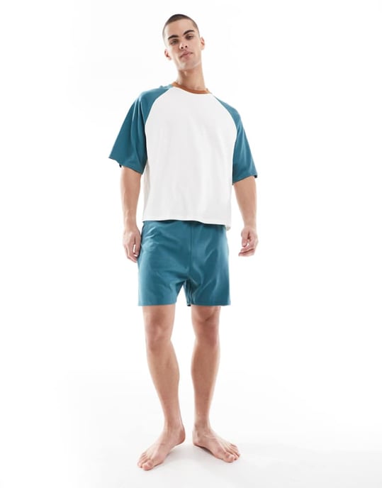 ASOS DESIGN boxy nattset med raglanärm i ecru - BEIGE - Image 1