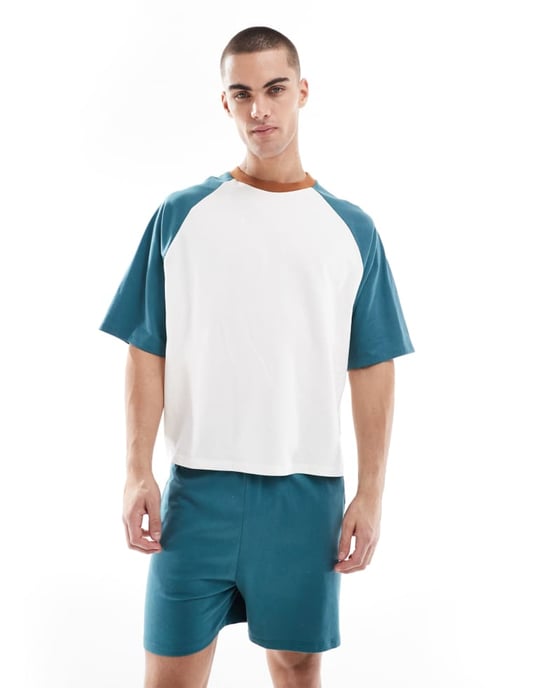 ASOS DESIGN boxy nattset med raglanärm i ecru - BEIGE - Image 3