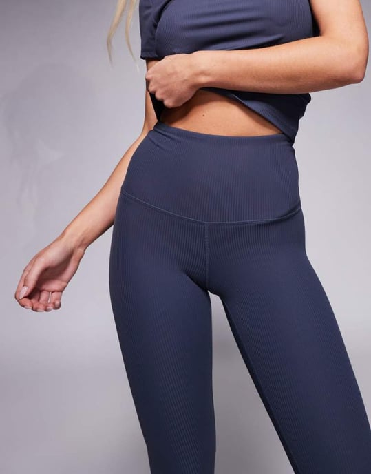 4505 Petite soft touch rib high waist gym legging in blue grey - Image 4