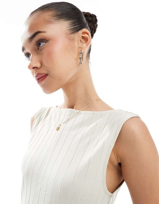 ASOS DESIGN ärmlös jumpsuit i bred ribbad struktur i stenfärg - Image 4